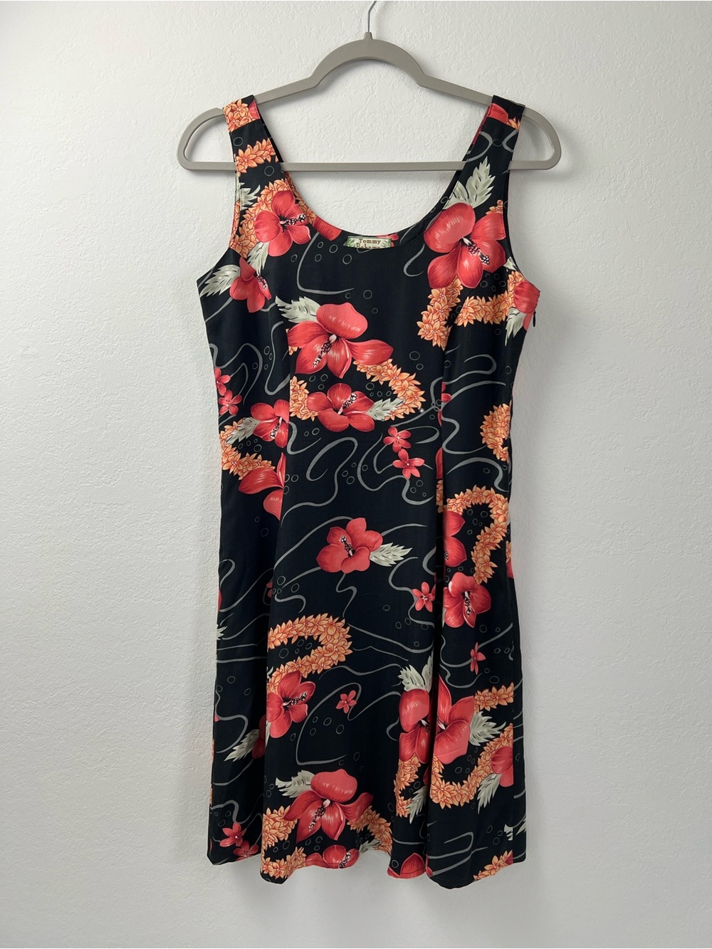 Tommy Bahama Silk Orange Salmon Black Tropical Floral Sleeveless A-line Dress